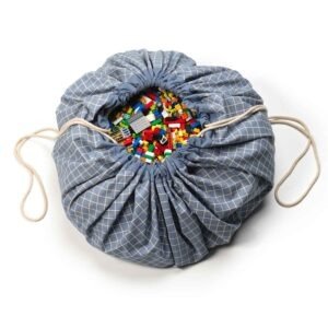 PLAY&GO στρώμα παιχνιδιού και τσάντα αποθήκευσης 2 σε 1 Grid Blue από οργανικό βαμβάκι σε μπλε χρώμα.