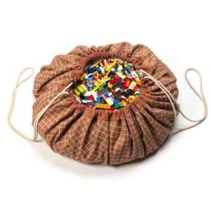 PLAY&GO στρώμα παιχνιδιού και τσάντα αποθήκευσης 2 σε 1 Grid Brown από οργανικό βαμβάκι σε καφέ χρώμα