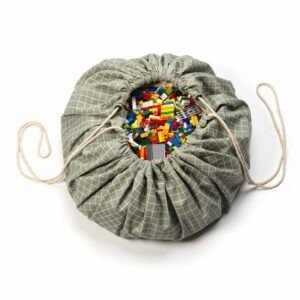 PLAY&GO στρώμα παιχνιδιού και τσάντα αποθήκευσης 2 σε 1 Grid Green από οργανικό βαμβάκι σε κρεμ και λαδί χρώμα